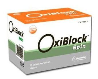 Oxiblock Spin 15 envelopes drinkable liquid